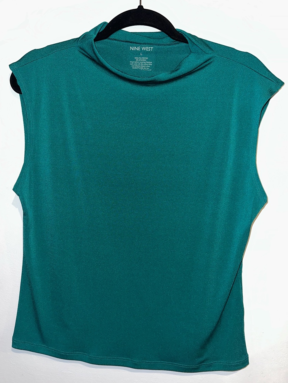 Nine West Teal Cap Sleeve Blouse Draped Neck Stretch L